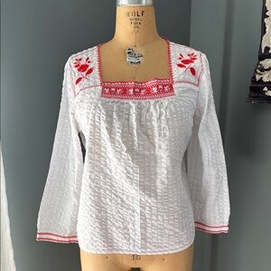 J. CREW Peasant Embroidered Blouse